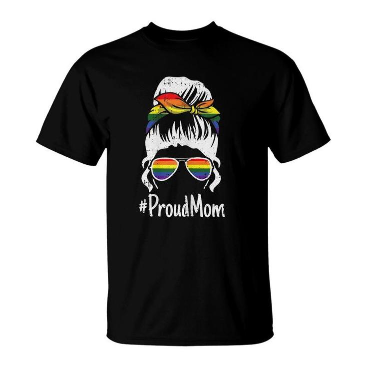 Womens Proud Mom Gay Pride Rainbow Flag Lgbt-Q Ally Mama Mother T-Shirt