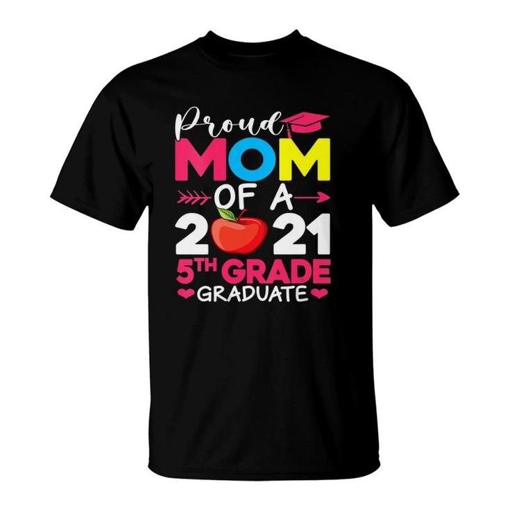 Womens Proud Mom Of 2021 5Th Grade Graduate Mother's Day Graduation V-Neck T-Shirt