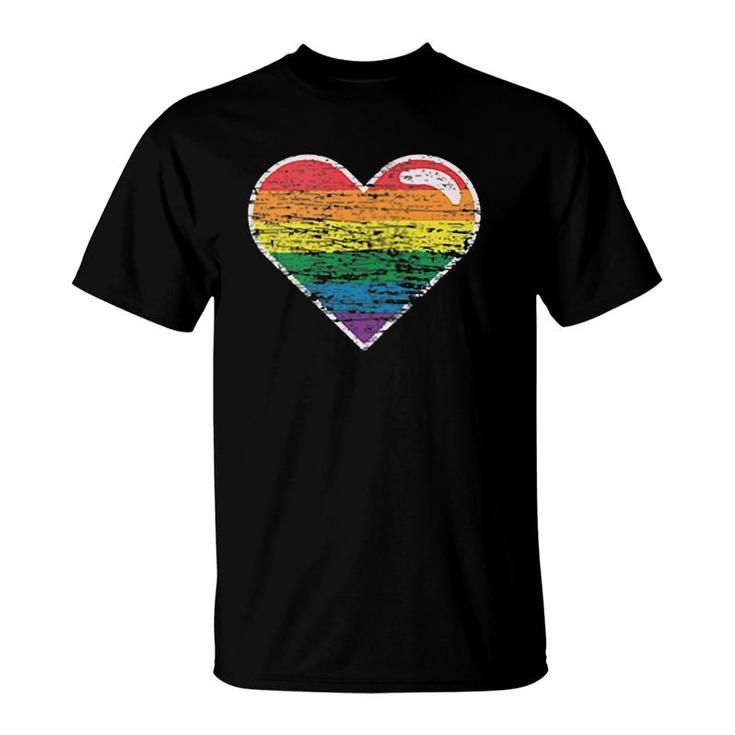 Womens Rainbow Heart Lgbtq Gay Pride Month Lgbt V-Neck T-Shirt