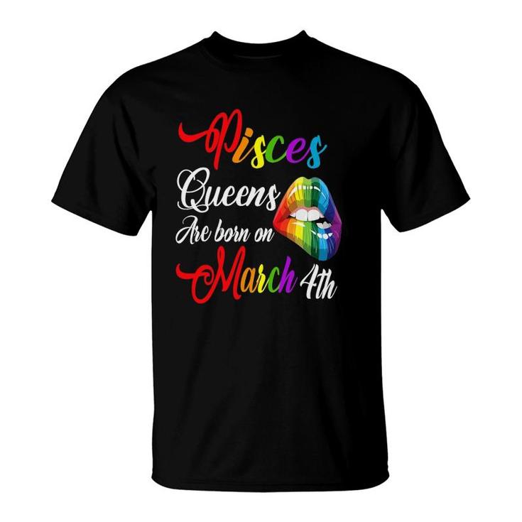 Womens Rainbow Lips March 4Th Queens Pisces Girl Birthday Zodiac T-Shirt