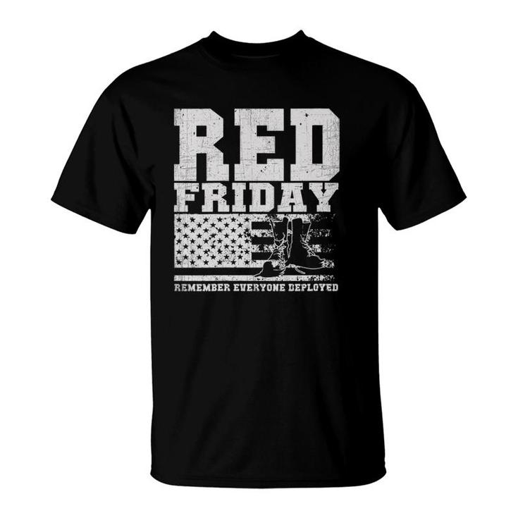 Womens Red Friday American Flag Military Boots Gift Distressed V-Neck T-Shirt