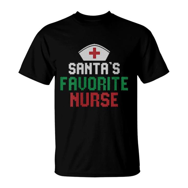 Womens Santas Favorite Nurse Christmas Rn Nursing Ugly Xmas Pajama  T-Shirt