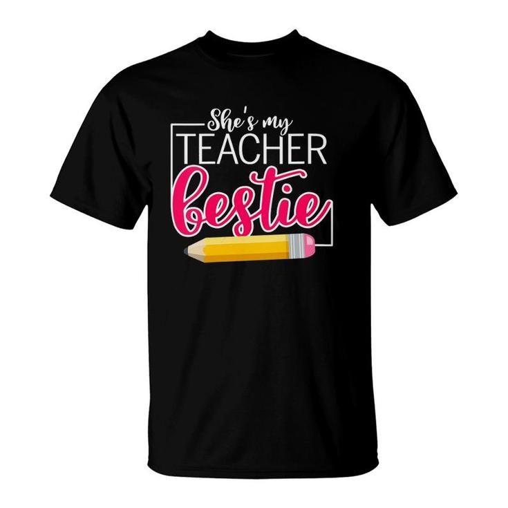 Womens She Is My Teacher Bestie Couple Matching Outfit Apparel V-Neck T-Shirt