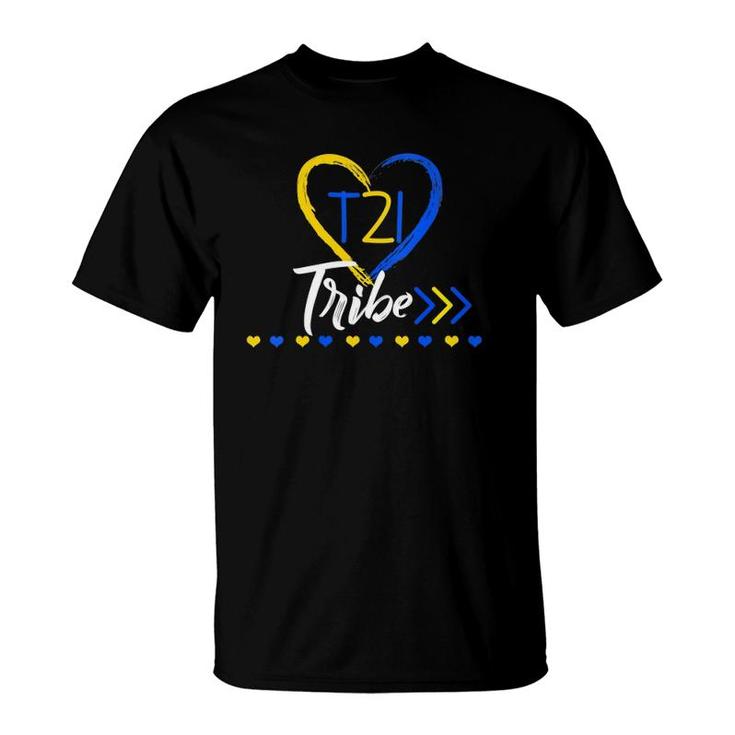 Womens T21 Tribe 21 World Down Syndrome Awareness Day Heart V-Neck T-Shirt