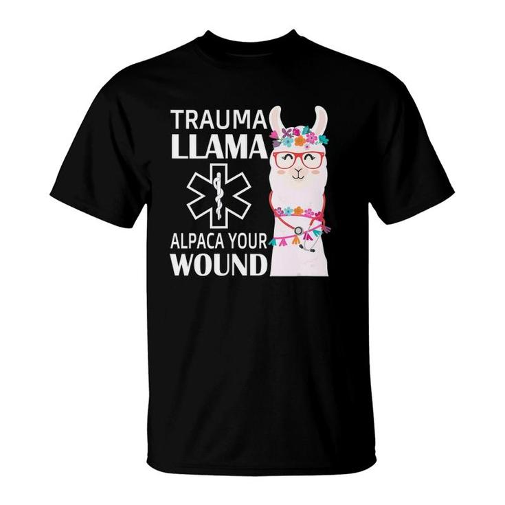 Womens Trauma Llama Alpaca Your Wound Ems Nurse Gift V Neck T-Shirt