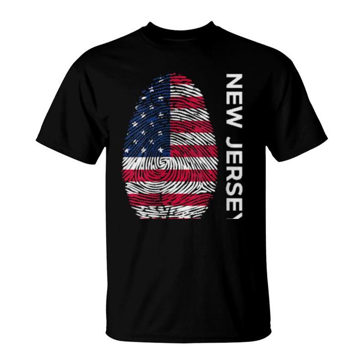 Womens Usa Flag Dna Fingerprint State New Jersey  T-Shirt