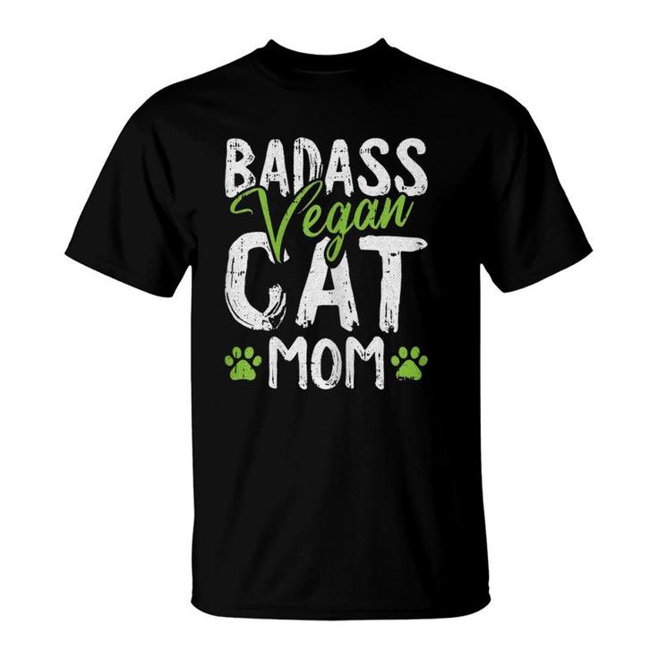 Womens Vegan Cat Mom Mother's-Day Badass Mama Paw Print Kitten Lover T-Shirt