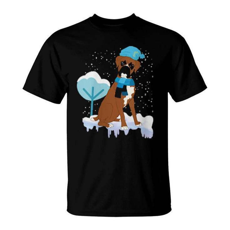 Womens Winter Dog Snowing Snowflakes Dog Owner Cute Pet Boxer  T-Shirt