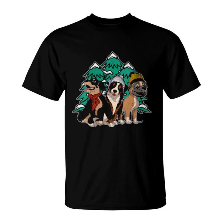 Womens Winter Dogs Boxer Bernese Mountain Rottweiler Cute Dog  T-Shirt
