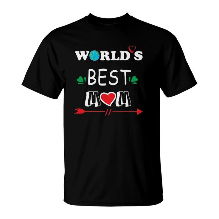 World's Best Mom For Mom Mother's Day Globe Cute Hearts Arrow Ver6 T-Shirt