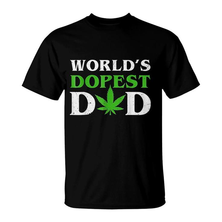 Worlds Dopest Dad Funny Marijuana Weed Leaf Fathers Day  T-Shirt