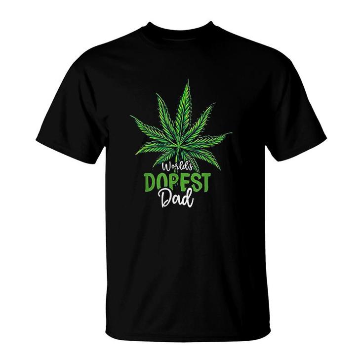 Worlds Green Dopest Dad Cannabis Leaf Weed Marijuana Fathers Day T-Shirt