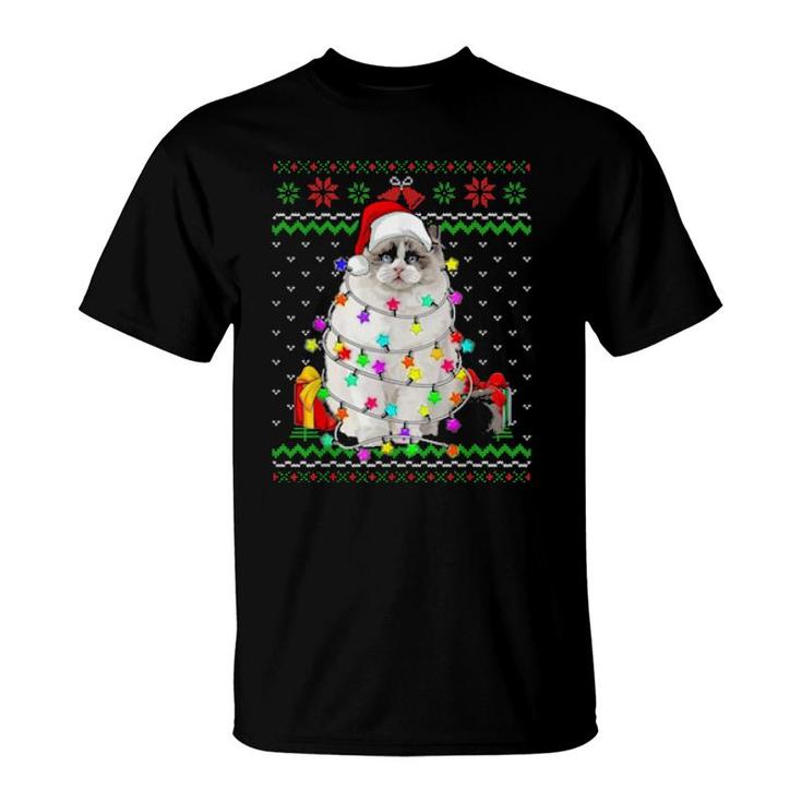 Xmas Ugly Christmas Lights Cat Kitten  T-Shirt