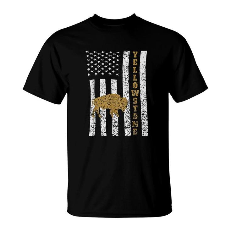 Yellowstone National Park Buffalo American Flag T-Shirt