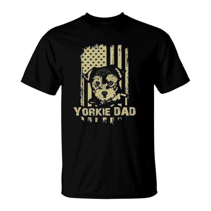Yorkie Dad Cool Proud American Flag Father's Day Gift T-Shirt