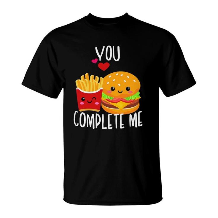 You Complete Me Cute Kawaii Burger & Fries Valentine Couple T-Shirt