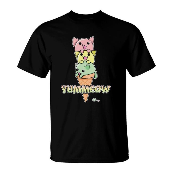 Yummeow Cat Ice Cream Cone Funny Kawaii Kitten T-Shirt