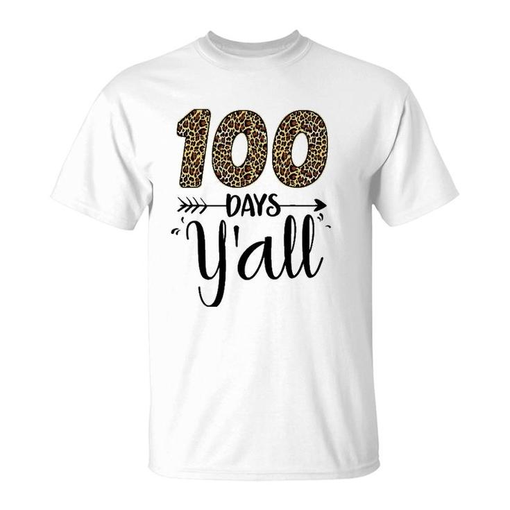 100 Days Y'all Teacher Student 100 Days Of School Leopard T-Shirt
