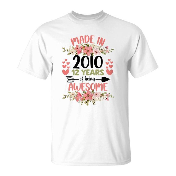 12 Years Old 12Th Birthday Born In 2010 Women Girls Floral  T-Shirt
