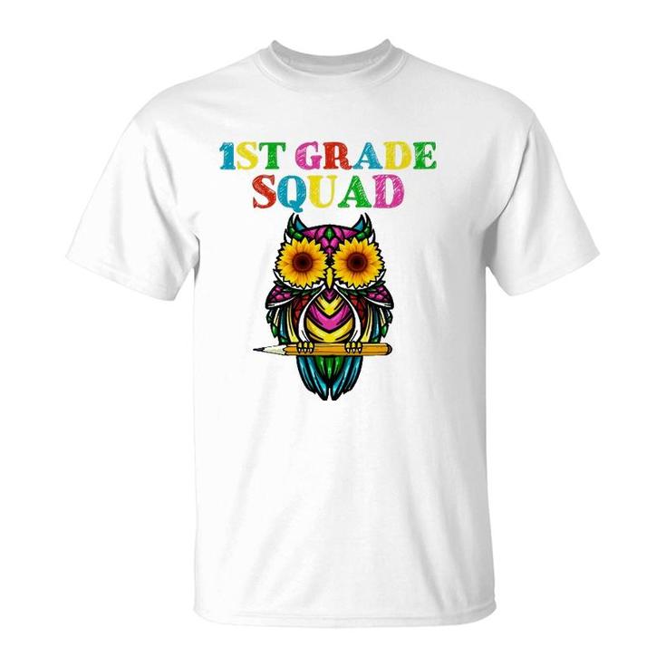 1St Grade Squad Sunflower Owl 1St Grade Teacher T-Shirt