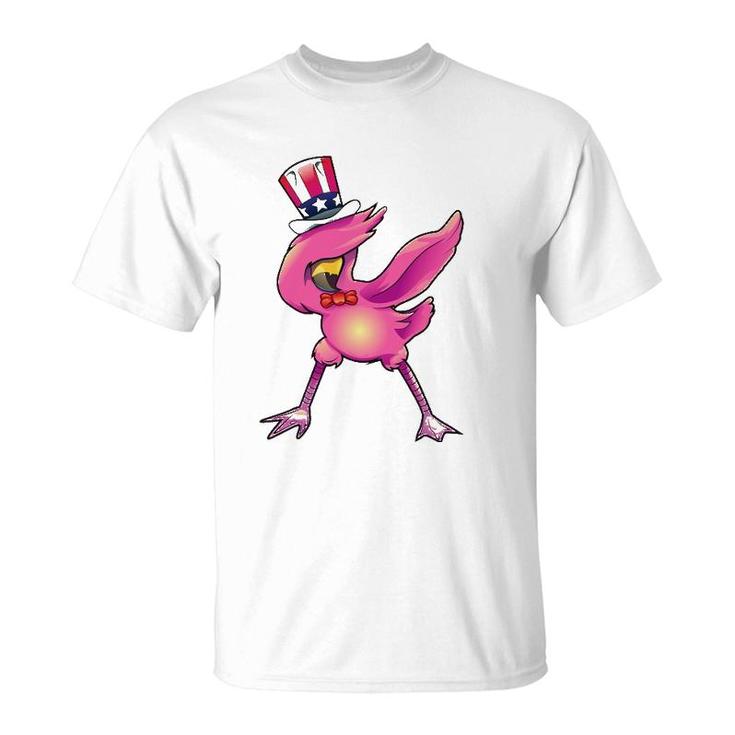 4Th Of July Dabbing Flamingo  Funny American Flag T-Shirt