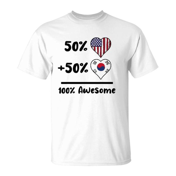 50 American 50 Korean 100 Awesome South Korea Heart Flag T-Shirt