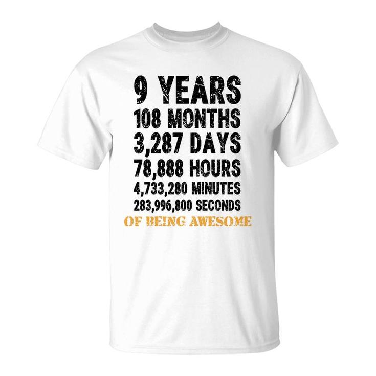 9 Birthday Countdown 9Th Birthday Of Being Awesome T-Shirt