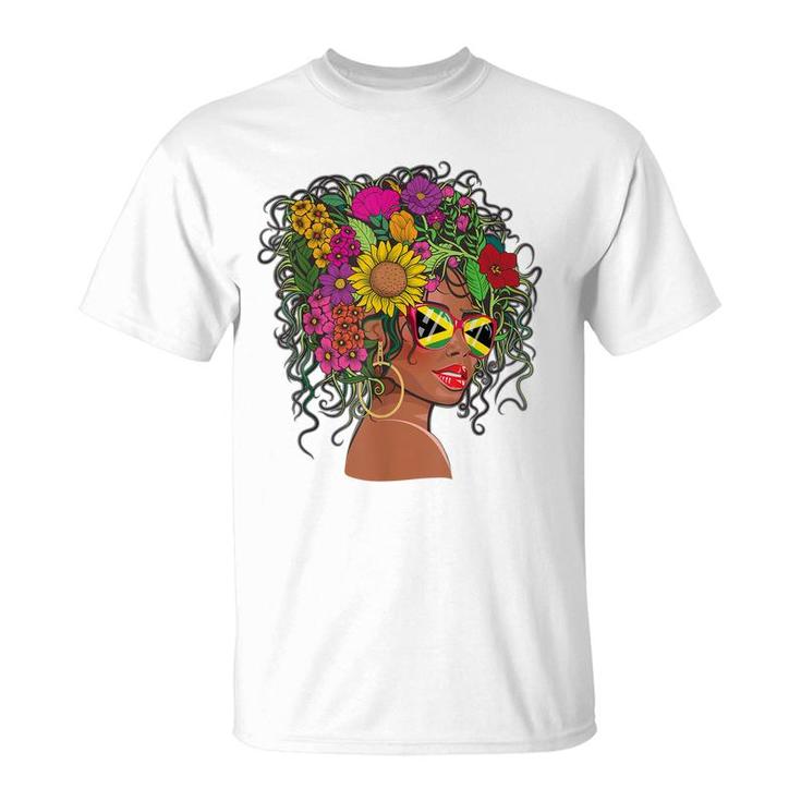 Afro Hair Jamaican Flag  Women Black Melanin Jamaica  T-Shirt