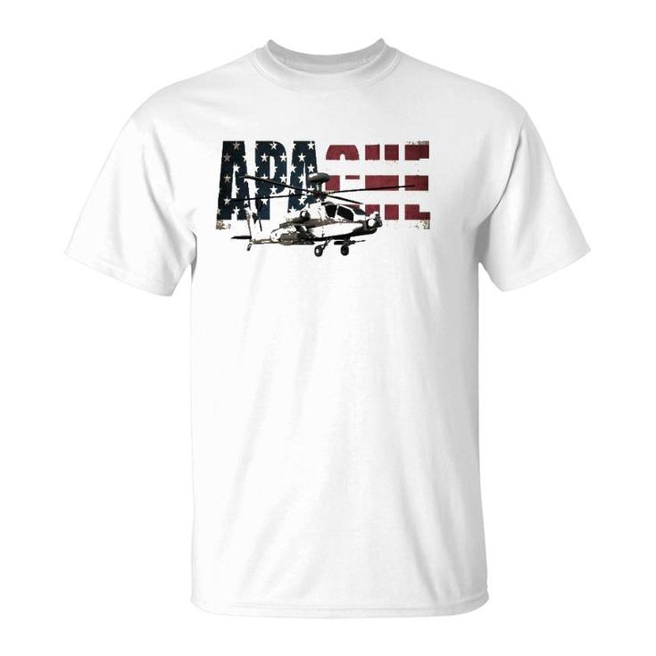 Ah-64 Ah64 Apache Helicopter Us American Flag T  T-Shirt