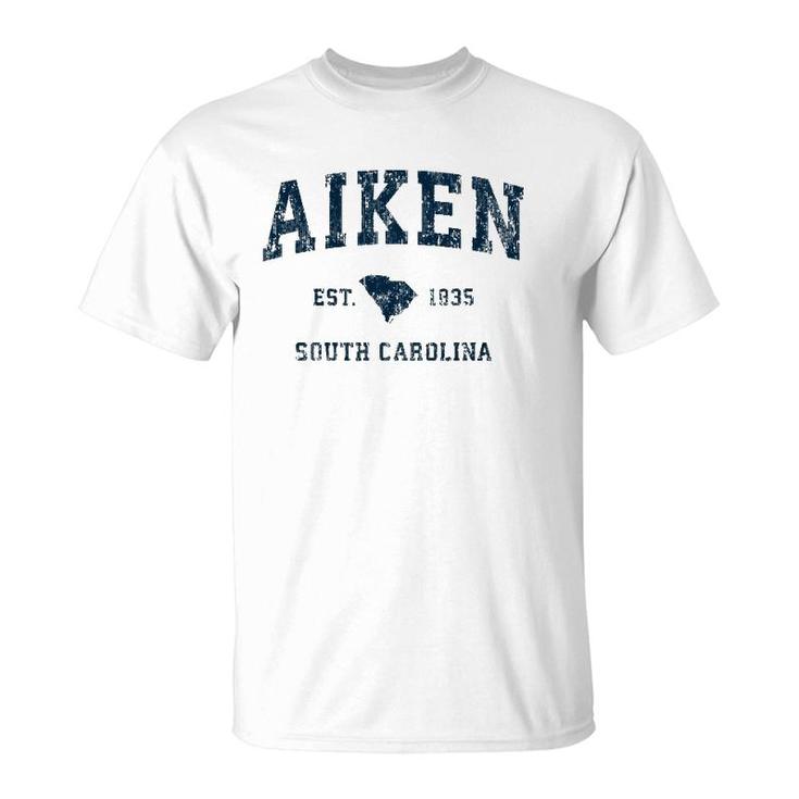 Aiken South Carolina Sc Vintage Sports Design Navy Print T-Shirt