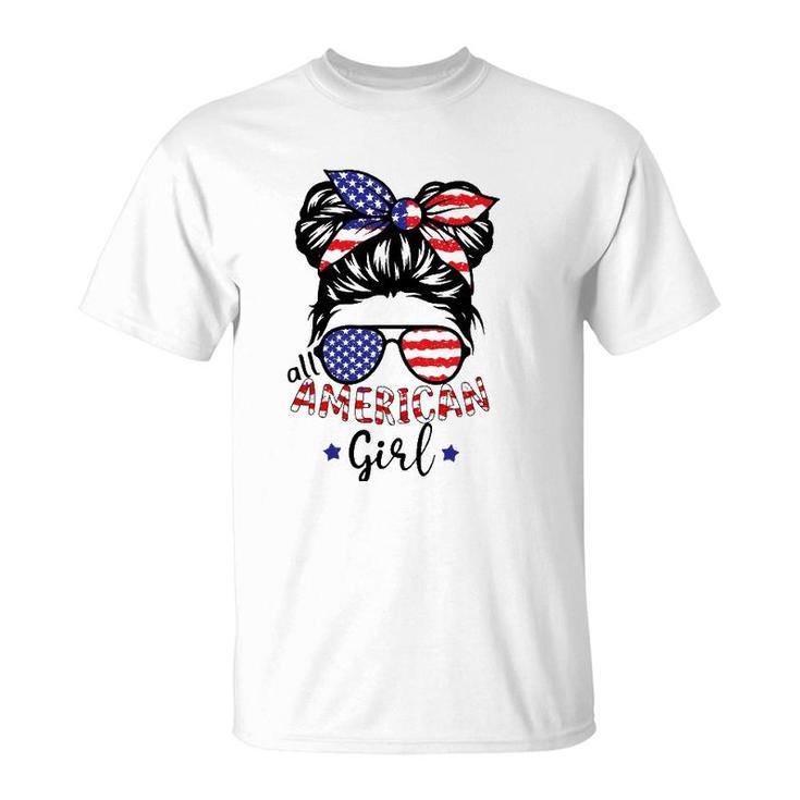 All American Girls 4Th Of July  Daughter Messy Bun Usa T-Shirt