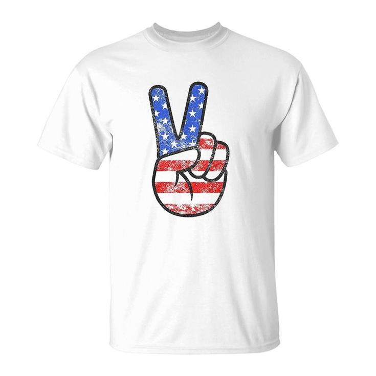 American Flag Peace Sign Hand T-Shirt