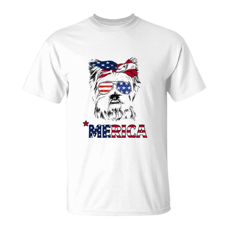 American Flag Yorkshire Terrier Yorkie Mom 4Th Of July T-Shirt
