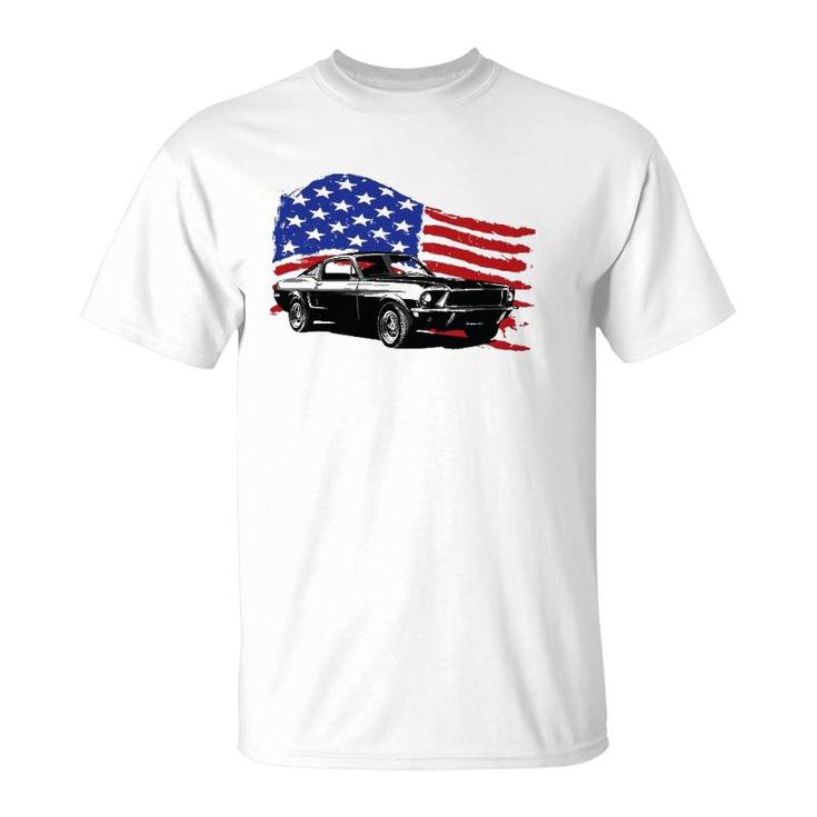 American Muscle Car With Flying American Flag For Car Lovers T-Shirt