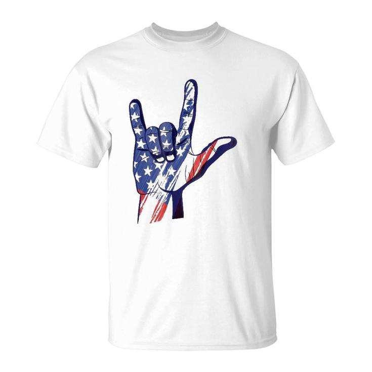 American Sign Language Asl I Love You Patriotic Deaf Pride T-Shirt