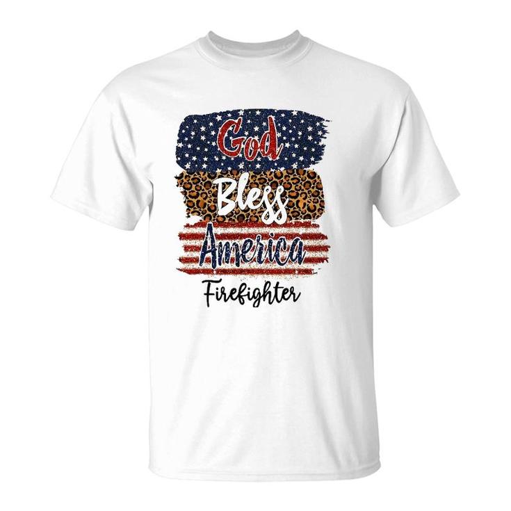 American Usa Flag God Bless America Firefighter 4Th Of July T-Shirt