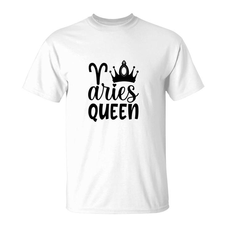 Aries Girl Black Crown For Cool Queen Black Art Birthday Gift T-Shirt