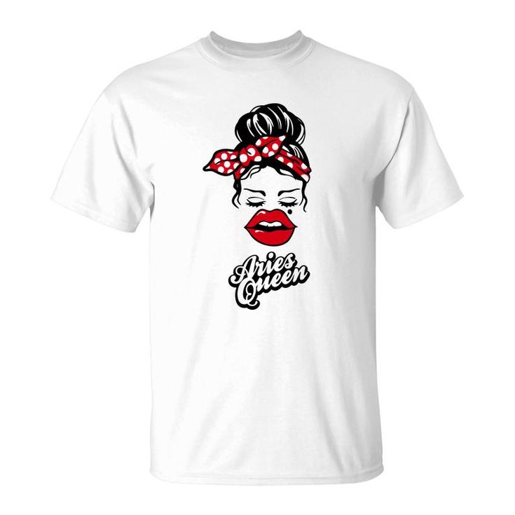 Aries Girls Aries Queen With Red Lip Gift Birthday Gift T-Shirt