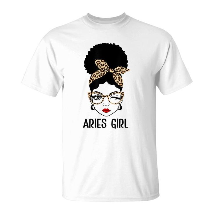 Aries Queen Its My Birthday Leopard Aries Girl  T-Shirt