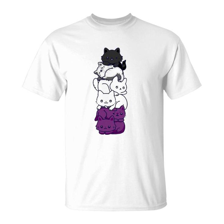 Asexual Pride Cat Lgbt Stuff Flag Kawaii Cute Cats Pile Gift T-Shirt