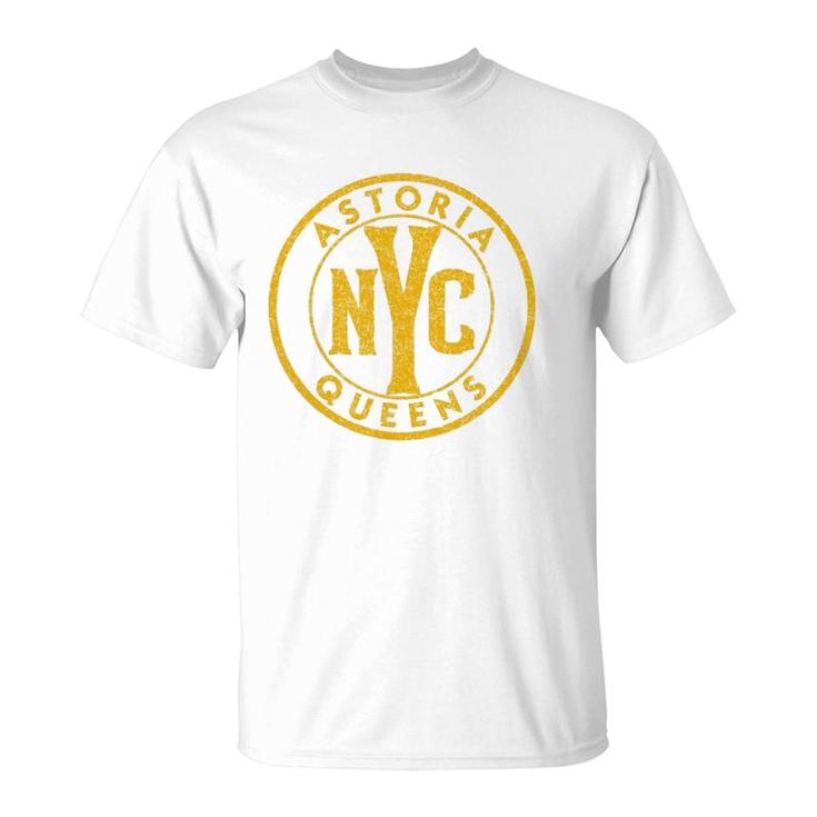 Astoria Queens Nyc Vintage Sign Distressed Amber Print  T-Shirt