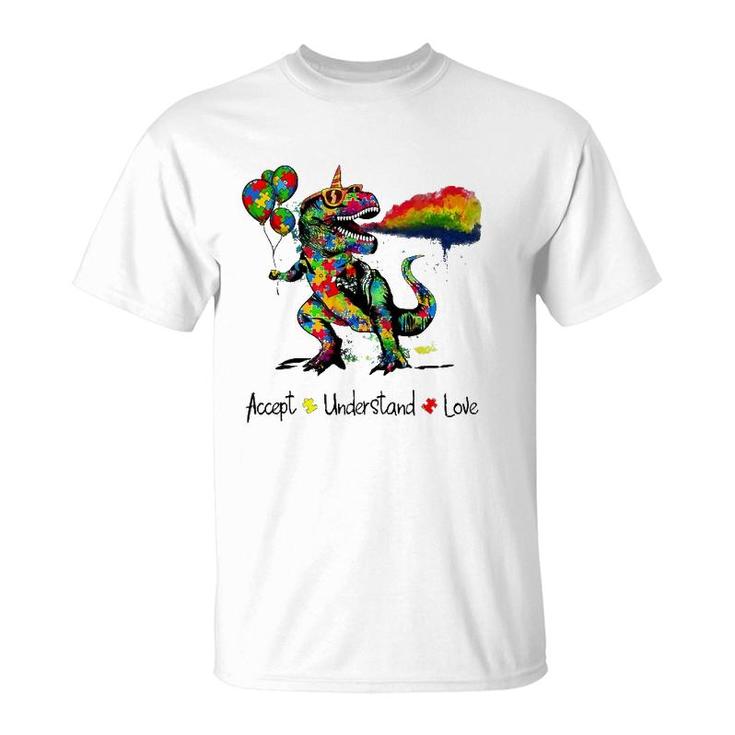 Autism Awareness Accept Understand Love Dinosaur Watercolor T-Shirt