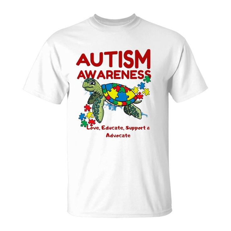 Autism Awareness Turtle Puzzle Mom Kids Teacher Gift Love T-Shirt
