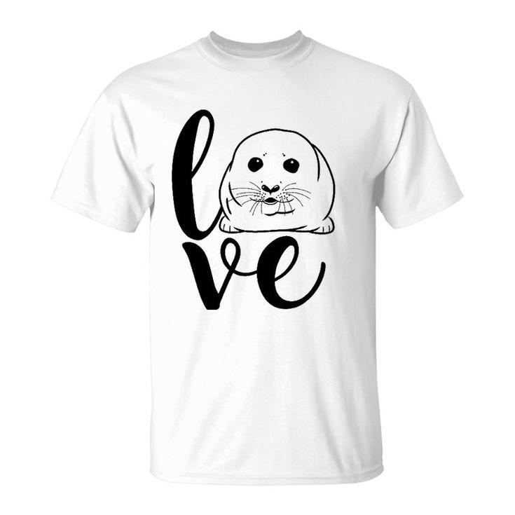 Baby Harp Seal Letter Print Love T-Shirt