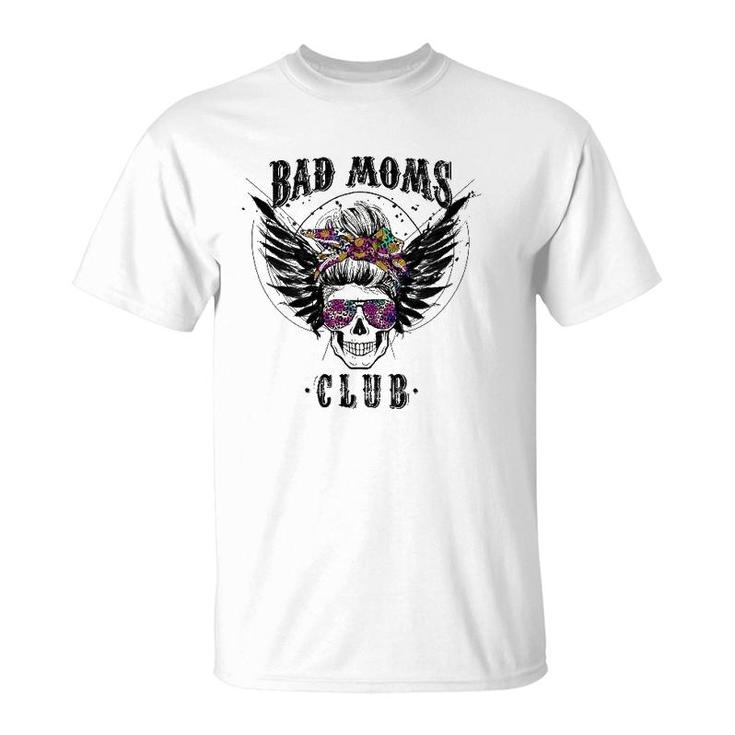 Bad Moms Club Leopard Skull Mom Funny Mom Mother's Day Gifts T-Shirt