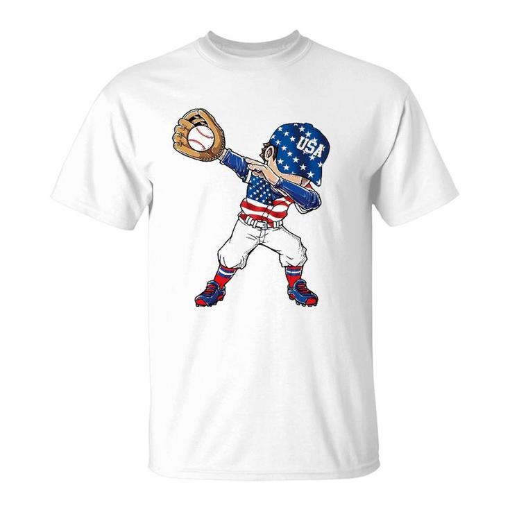 Baseball Softball Dabbing American 4Th Of July Usa Patriotic T-Shirt