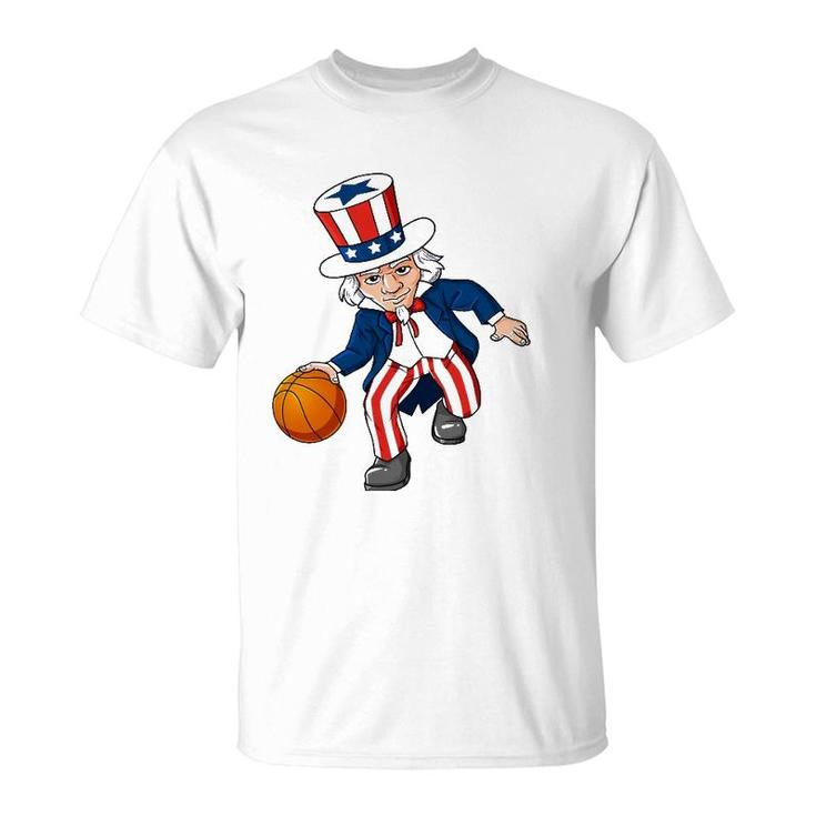 Basketball Uncle Sam 4Th Of July Boys Kids Teens Dribble T-Shirt