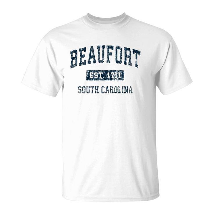 Beaufort South Carolina Sc Vintage Sports Design Navy Print T-Shirt
