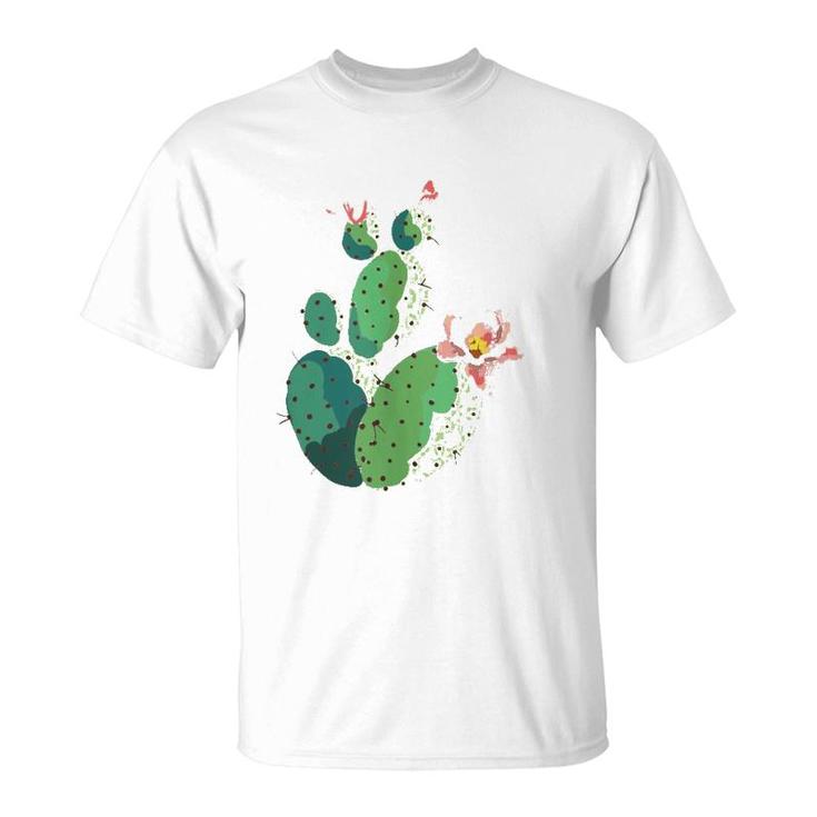 Beautiful Cactus Tree Pink Flowers Hand Drawn Painting  T-Shirt