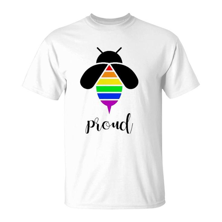 Bee Proud  Gay Pride Lgbtq Funny Rainbow Bee T-Shirt